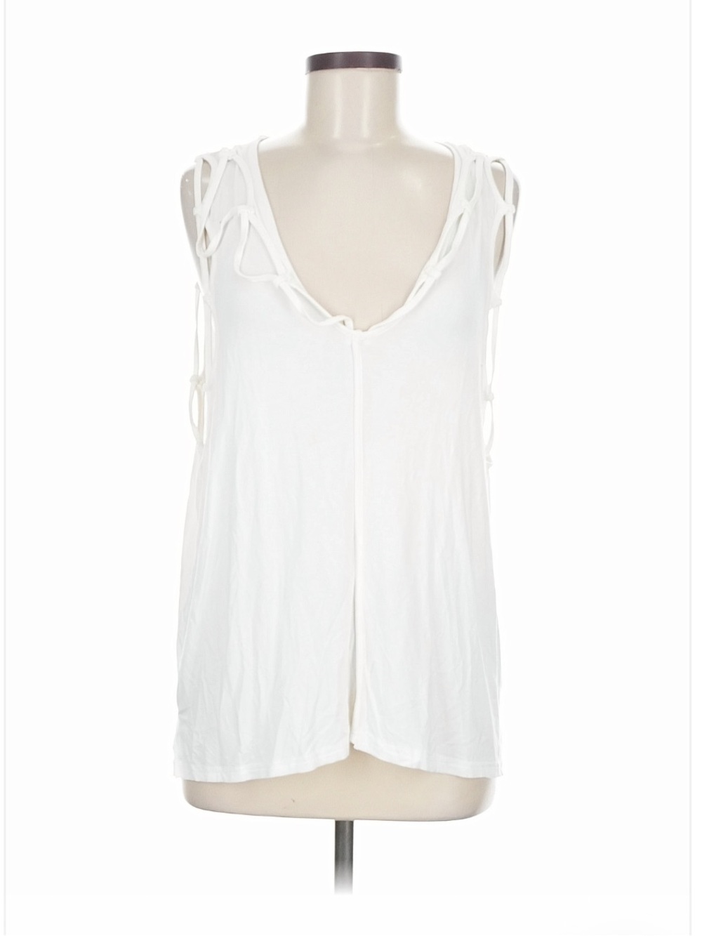 New: POL Women’s White Sleeveless V-Neck Tie-Detail Hooded Tank Top• Medium